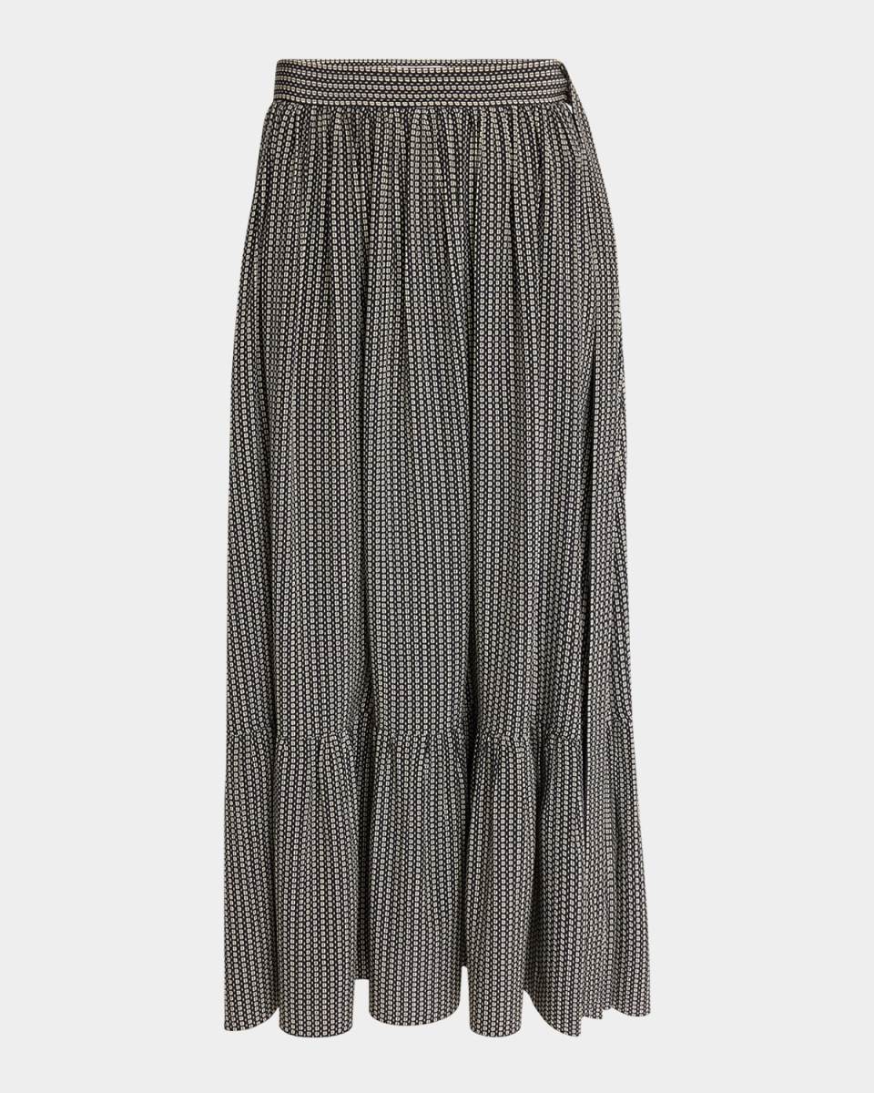 Micro Check Silk Maxi Skirt